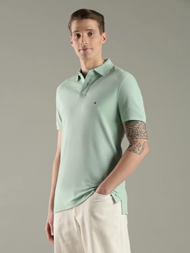 Image of Tommy Hilfiger Solid Regular fit Cotton Polo t-Shirt