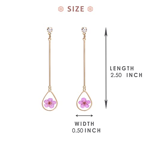 BONALUNA Pressed Flower Yellow Gold Plated Tear Dangle With Cubic Zirconia Titanium Post Back Earrings4