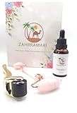 ZAHRRAMARI Kit Mansajeador de Rodillo Cuarzo Rosa de Jade - Para masaje facial 100% autentico - Dermaroller facial para el rostro - Sérum vitamina C - para belleza de cara y cuello.