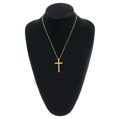 Cross Pendant Necklace, 18K Gold Plated Stainless Steel Chain Necklace Simple Solid Polished Cross Necklace for Men Boy