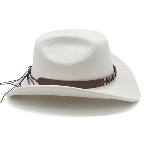 Image of Cowboy Hat for Women Men Wide Brim Western Cowgirl Hat Roll up Brim with Belt Buckle Classic Suede Country Cowboy Hat