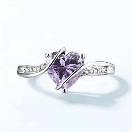 2CT Heart Shaped Gemstone Engagement Rings for Women,Silver 10K 14K 18K Gold Wedding Band Birthstone Rings Jewelry Gifts for Anniversary Valentines Day Mother's Day2