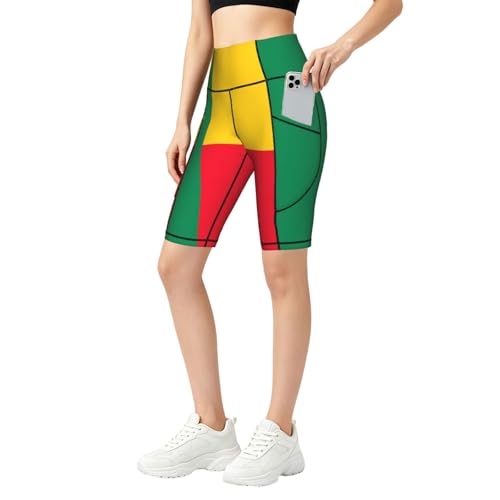 Short de yoga femme avec poches drapeau Bénin taille haute gym running