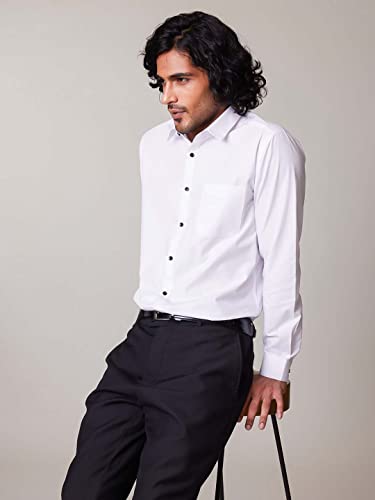 Image of KINGDOM OF WHITE Cotton Blend White Formal Shirt for Men I Breathable Absorbent Fabric I Regular Collar & Full Sleeve Shirt | Regular Fit Office Wear