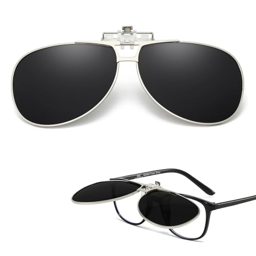 Trysee Polarized Clip on Sunglasses Over Prescription Glasses Aviator Style UV400 Protection Flip Up TS-CO-013