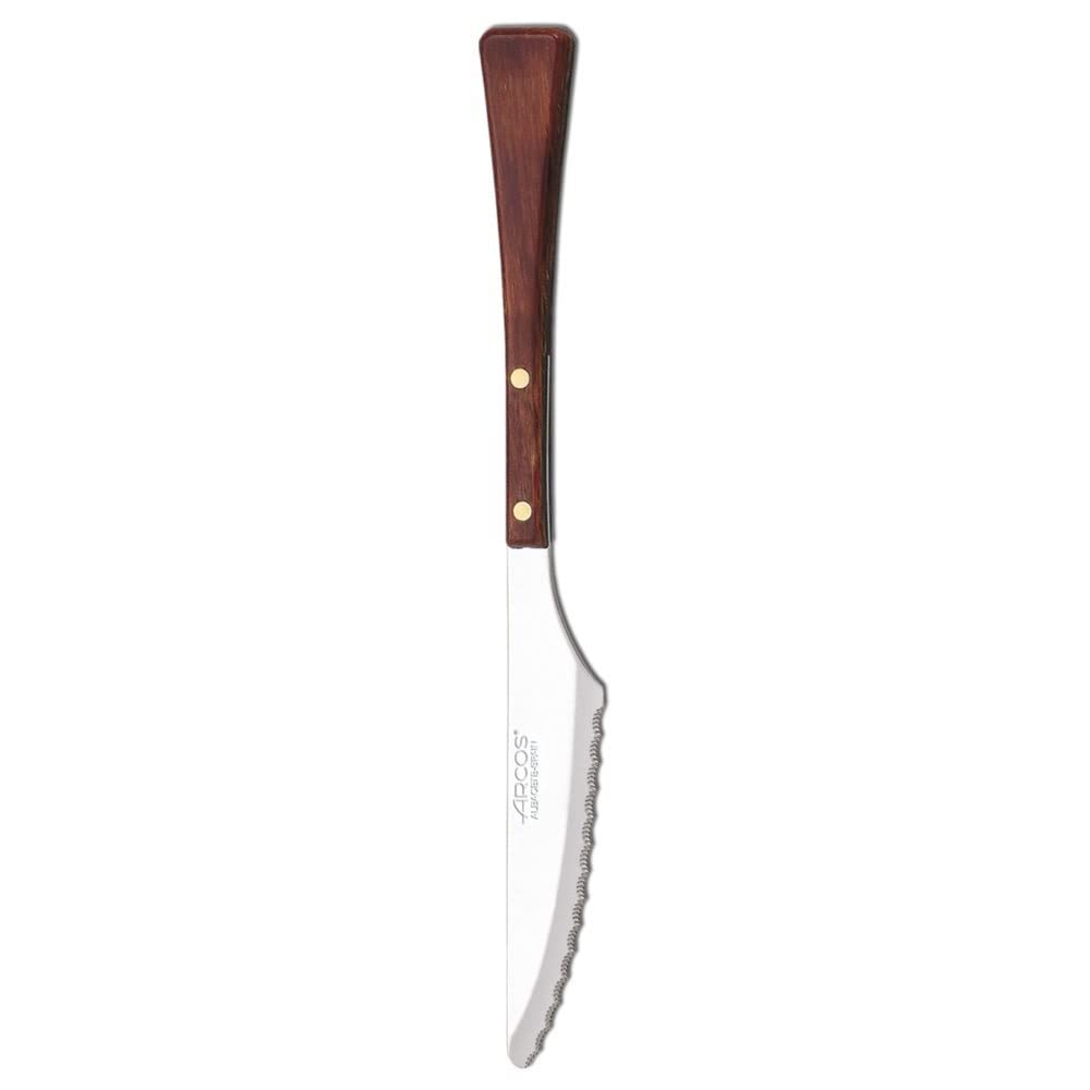 Arcos Serie Manchega, Cuchillo Postre, Hoja Serrada de Acero Inoxidable de 95 mm, Mango de Madera comprimida color Marrón