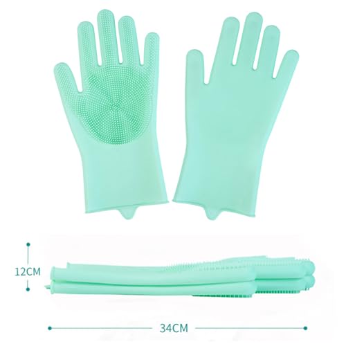 Haustier Grooming Handschuhe, Pflegehandschuhe Katzen aus Silikagel Handschuh Bürste Katze, Aufhängbares Design, Baden und Massieren für Hunde und Katzen (Grün)