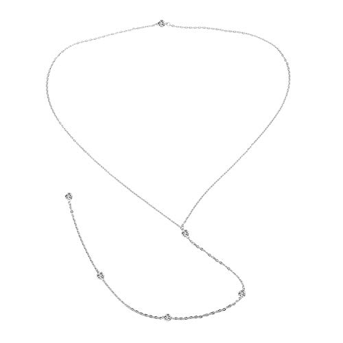 Smiling sunflower 3 Imitation Diamond Inlaid Pendant Return Chain Background Inlaid Diamond Necklace Body Chain Women and Girls Bride Jewelry-(Silver)