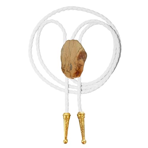 Image of Daisy Del Sol Gemstone Bolo Tie Braided Vegan Faux Leather Natural Stone Gold Handmade Necklace Adjustable Boho Western Jewelry