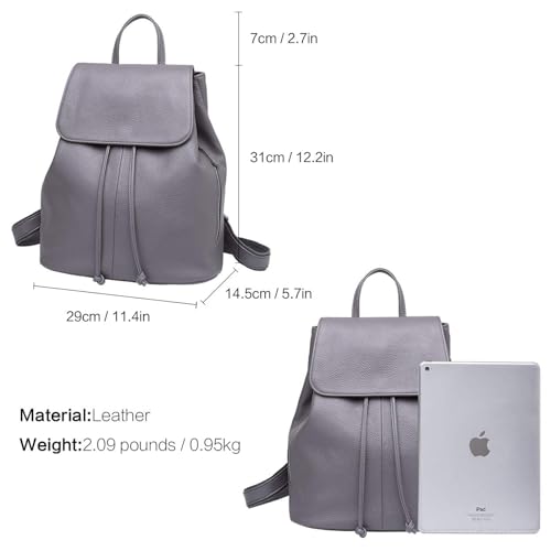 Image of BOYATU Women's Full-Grain Leather Backpack Purse, Minimal Structured Design, Work Commuter & City Travel, Compact Everyday Essentials, Fashion RFID Pocket Bag ((Grey)