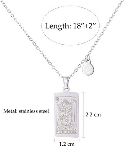 14k Gold Plated Zodiac Sign with Tarot Card Pendant Necklace Birthday Gift for Women