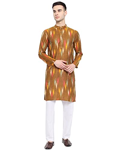 Image of Vastraa Fusion Men's Printed Kurta Pure Cotton Long Kurta, Round Collar, Full Sleeves, Button Kurta, Ethnic Wear