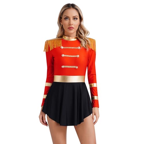 ranrann Déguisement Cirque Femme Costume Monsieur Loyal Cosplay Ringmaster Justaucorps Costume Carnaval Halloween Spectacle S-3XL A Rouge S