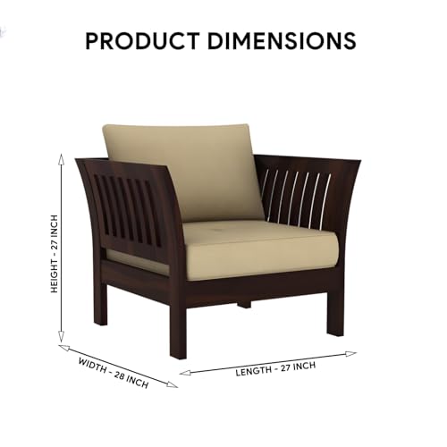 Image of Sheesham Wood 1 Seater Sofa Set for Living Room Bedroom Home Wooden 1 Seater Sofa Set Furniture for Office Guest Room (Walnut Finish)