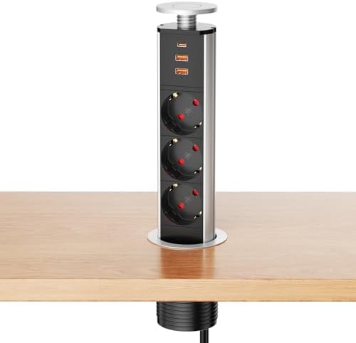 Prise Encastrable Plan De Travail, Ohuo Bloc Multiprise Encastrable 3 Prises Avec Chargeur Sans Fil 15W, 2 Ports USB, Câble 2M, Noir