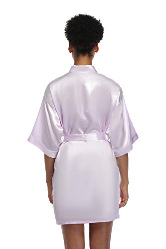 Feelia Women's Short Silky Kimono Robes Lightweight Pure Bathrobe Bridesmaid Wedding Party Sleepwear - Thumbnail 3