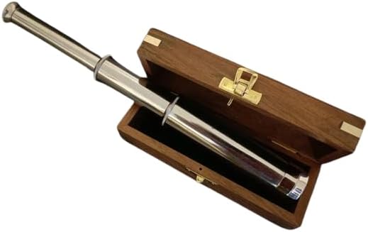 Antique Brass Telescope with Brown Wooden Box 8 Inch Nautical Observing Space Telescope for Unisex