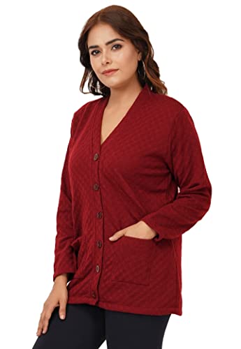 Image of Women's Woolen V-Neck Cardigan - Heavy Daffodil Fabric Winter Wear Acropolly Yarn Cardigan for Women with Front Pockets
