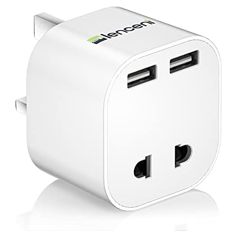 UK 2 Pin to 3 Pin 13A Fuse Adaptor Plug, Lencent Electric Shaver Razor Adaptor Toothbrush Plug with 2 USB Ports for Epilators Bathroom Cover