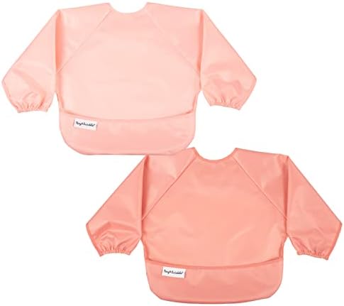 Tiny Twinkle Long Sleeve Bib for Babies & Toddlers | 2-Pack Waterproof Smock Bib for Eating | Machine Washable & Mess-Proof Feeding Essentials | Newborn Shower Gift (Peach Terracotta,6–24M)