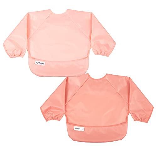Tiny Twinkle Mess Proof Baby Bib, 2 Pack Long Sleeve Bib Outfit, Waterproof Bibs for Toddlers, Machine Washable, Tug Proof (Peach Terracotta, Small 6-24 Months)