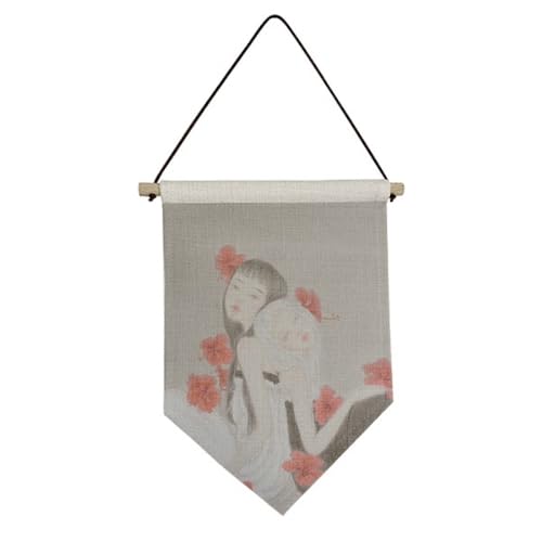 Bannière fleurs rouges suspendre pour décoration murale en tissu lavable