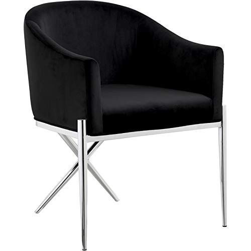 Meridian Furniture Xavier Collection Modern | Contemporary Velvet Upholstered Dining Chair with Sturdy Steel X Shaped Legs, 25.5" W x 24.5" D x 31.5" H, Black