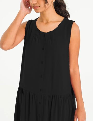 Image of Bozanly Summer Sleeveless Maxi Dress for Women Button Down Midi Dresses with Pockets Solid Color Loose Flowy Beach Dress 2025