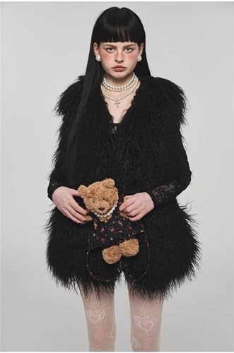 FurinFashion MSV1 Real Monglian Lamb Fur Vest For Women With Long Curly Hair Ladies Tibetan Sheep Fur Furry Cropped Gilet3