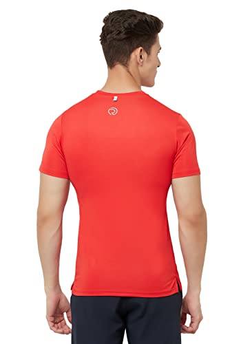 Image of TRUEREVO Mens Solid Half Sleeve Round Neck Sports T Shirt Polyester Fabric with Reflective Details for Gym Training Workout Running