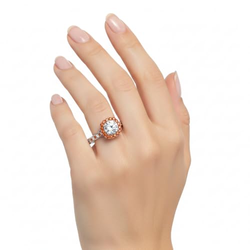 Image of Choose Your Gemstone Cathedral Halo Two Tone Engagement Ring 925 Sterling Silver Round Shape Halo Engagement Rings Lightweight Office Wear Everyday Gift Jewelry US Size 4 to 12