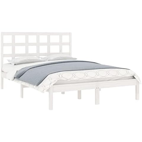 vidaXL Massivholzbett Holzbett Doppelbett Bettgestell Lattenrost Bett Schlafzimmerbett Bettrahmen Schlafzimmermöbel Weiß 180x200cm 6FT Super King Cover