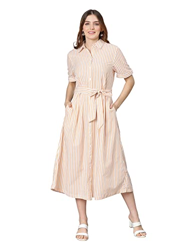 Image of oxolloxo Women Cotton Half Sleeves Shirt Style Party Dress