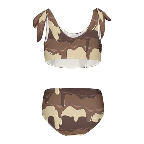 QUGRL Flowing Chocolate Ice Cream Girls Swimsuit Bikini Set Kids Bathing Suits for Girls 2 Piece Bowknot Swimwear Tankini Hawaiian 7-8 Years2