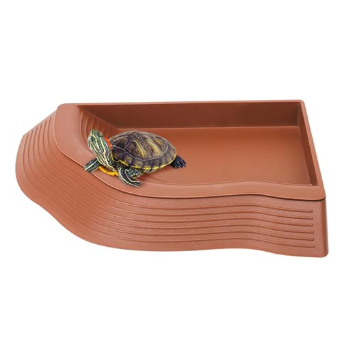 Schildkröten- Wasserschale, dekorative Schlangen- Getränkeschale mit Rampe, Futtertablett, Zubehör, Aquarium- Dekoration, Tierfutterständer, Anti- Rutsch- Futterwerkzeug, ABS, 37 x 29 x 4 cm