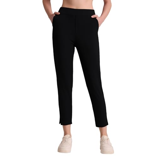 Image of QBK Women's Petite Ankle Pants 25 inch /27 inch Stretchy Pull On Work Dress Business Casual Slacks with Pockets for Yoga Travel Golf