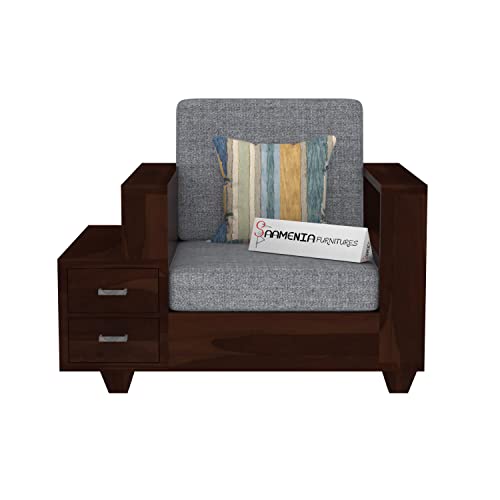 Image of Sheesham Wood 6 Seater Sofa Set with 2 Drawer Storage | 3+2+1 Wooden Sofa Set Furniture for Living Room Home Office (Walnut Finish)