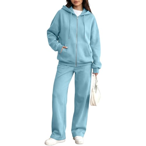 Sweat Suits for Womens 2 Piece Zip Up Hoodie Wide Leg Sweatpants Sweat Sets - image 4