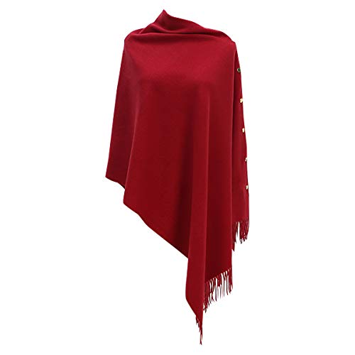 Ritera Femme Bouton tricoté Poncho Couverture Châle Cape Cardigan Wrap Écharpe Taille Unique Poncho avec Boutons,Vin Rouge Cover