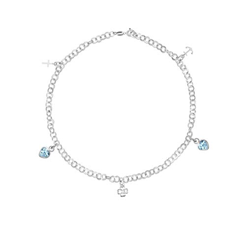 925 Sterling Silver Charm Anklet For Women, Girls, Teens- 10