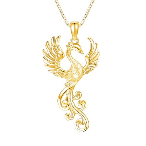 YAFEINI Rising Phoenix Necklace 925 Sterling Silver Bird Pendant Phoenix Jewelry Gifts for Women (gold)