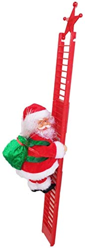 Electric Climbing Santa on Ladder, Novelty Christmas Decoration with Music and LED Light for Christmas Tree, Plush Climbing Ladder Santa Doll Toy Xmas Tree Hanging Ornament for Home Door Wall Decor