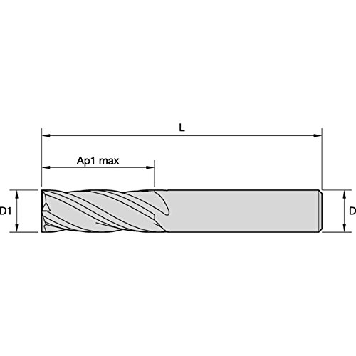 Image of WIDIA Hanita I4B0094T019R VariMill I4B GP Rough /Finish End Mill, Ball Nose, 0.1875 inch LOC, 0.093 inch Cutting Dia, Carbide, TiAlN Coating, RH Cut, 4FL