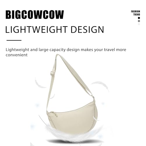 Image of Small Crescent Crossbody Bag for Women Men Lightweight Nylon Dumpling Sling Purse Shoulder Bag for Outdoor Travel(Beige, Small)