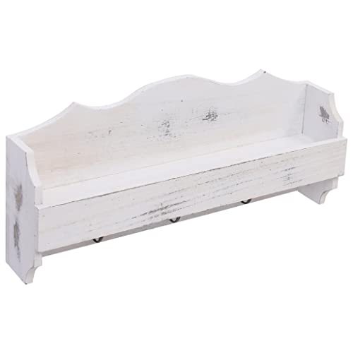 vidaXL Perchero de Pared con un Estante y Tres Ganchos Mueble Percha de Recibidor Pasillo de Madera de Paulownia Blanco 50x10x23 cm - imagen 5