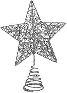 Gisela Graham Silver Colour Glitter Mesh Tree Top Star - 20cm, One Size, JNS_435244