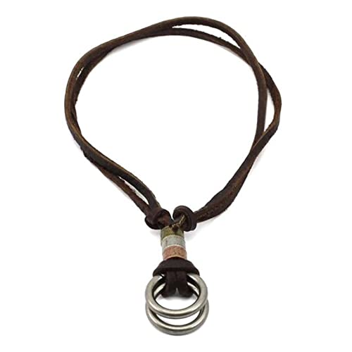 Collar de cuero genuino para hombre, colgante de piel de vaca hecho a mano para hombre, joyería encantadora retro redimensionable Cover