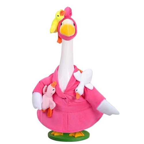 JcHrmers Lady Porch Goose Outfit Pink Robe with 3 Plush Baby Geese for 23 Inches Cement Outdoor Lawn Garden Yard Patio Statue Decor