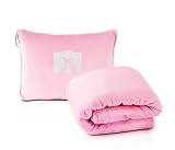 WUWENY Manta de viaje almohada 2 en 1, manta de viaje para avión y coche, almohada transformadora, funda de viaje ultraligera para viajes, oficina, hogar, viajes de negocios, 152 x 127 cm/540 g (rosa