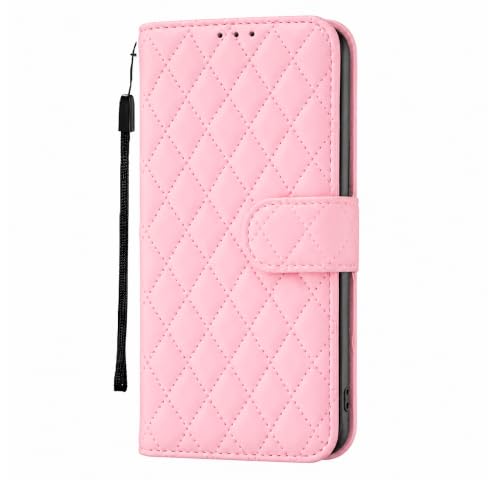 Image of TELETEL Quilt Leather Magnetic Closure | Cards & Cash Pockets Wallet Mobile Case | Phone Flip Cover - Pink for Vivo V20